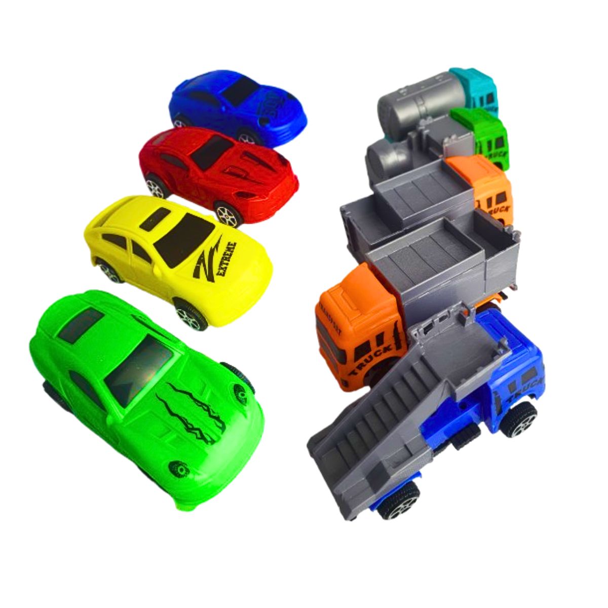 Kit Mini Caminhões De Construção E Mini Carros Sortidos - Ark Toys Kit Mini Caminhões De Construção E Mini Carros Sortidos - Ark Toys